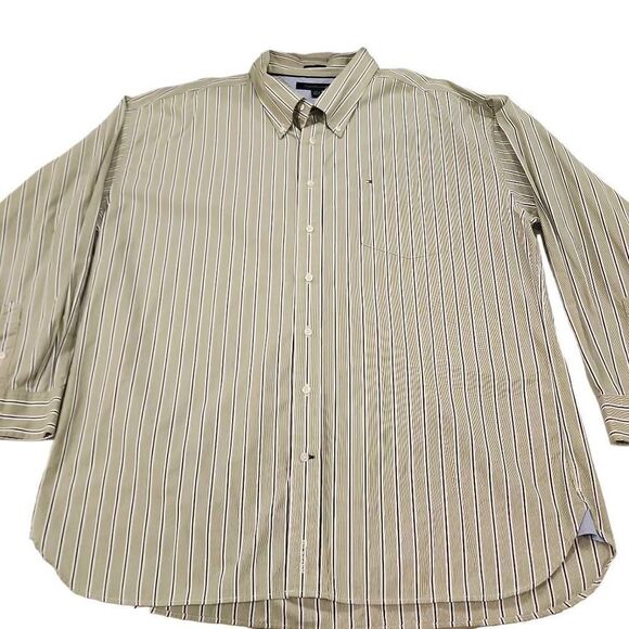 Tommy Hilfiger Men's Green Striped 80's 2 Ply Fabric Button Down Shirt Size XXL - Picture 15 of 15